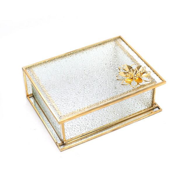 19 CM Vintage Glass Jewelry Box Mirrored with Gold Metal Frame Rectangular Vanity Organizer Box for Earring Rings Necklaces Jewelry