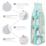 8 Pocket Foldable Bag Organizer with Hanger Large Clear Handbag Storage Organizer for Wardrobe and Closet - Image 4