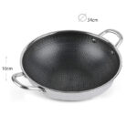 34 CM Non Stick Stainless Steel Wok Pan with Handles Non Stick Round Casserole for Electric Induction and Gas Stoves Silver - Image 3