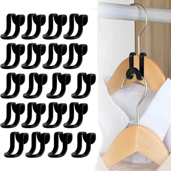 Set of 20 Hanger Connector Hooks Mini Hooks Space Saver for All Hanger Types Clothing Wardrobe Organizer Hooks Black