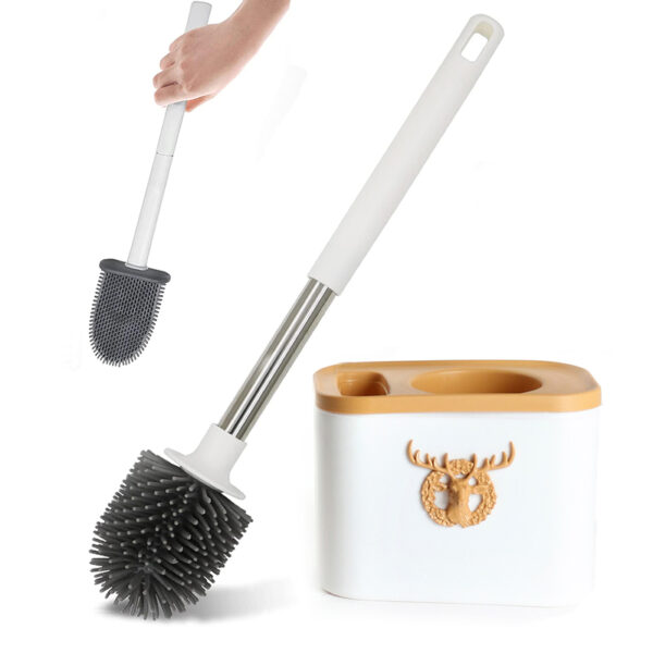 Wall Mounted Toilet Brush Holder with 2 Silicone Bristles Brushes, Self Adhesive and Space Saving Holder for Bathroom