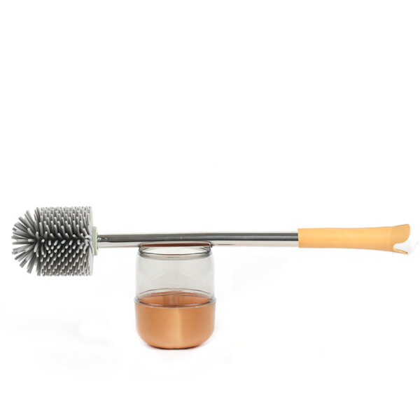Wall Mounted Toilet Brush Holder with Silicone Bristle Brush and Stainless Steel Handle, Self Adhesive and Space Saving Holder for Bathroom