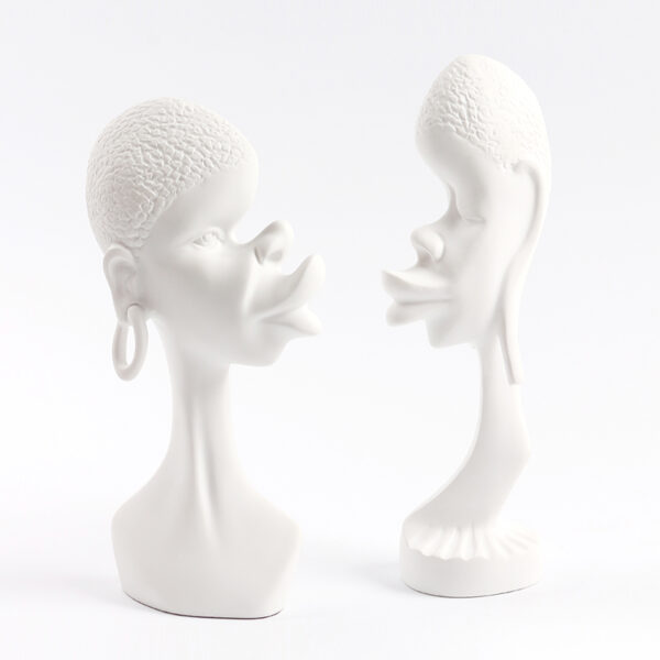 2 Pieces Resin Abstract African Couple Head Sculptures Art Statues for Home and Office White
