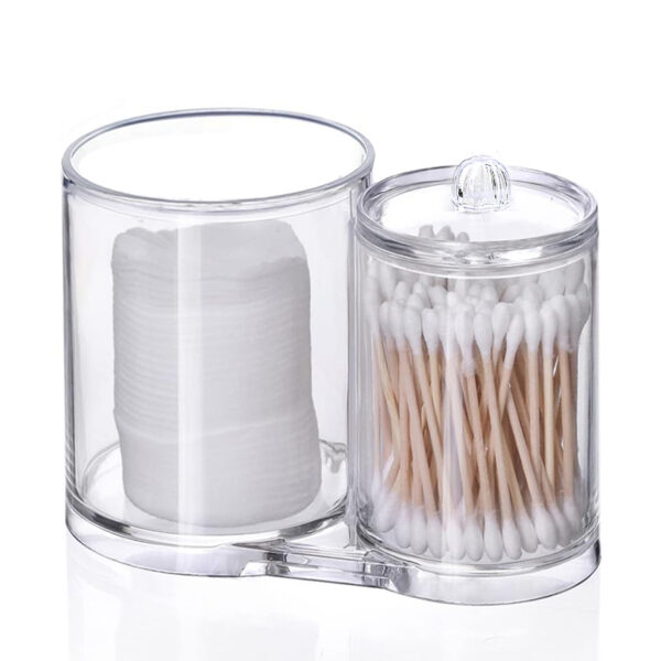 2 Compartments Clear Acrylic Cotton Swabs Organizer Cotton Ball storage Box Makeup Cotton Pads Box