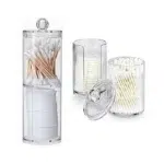 20 CM Clear Acrylic Double Stackable Cotton Pads Organizer with Lid Two Box Round Storage for Cotton Swabs and Makeup Remover Pads