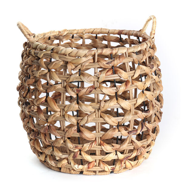 33 CM Multipurpose Handmade Rattan Woven Round Storage Basket with Handles Organizer Baskets for Living Room Bedroom Nursery Laundry
