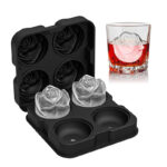 Silicone Flower Shaped Ice Mold with Cover Non Stick Mold for Ice Cube 4 Ice Balls Black