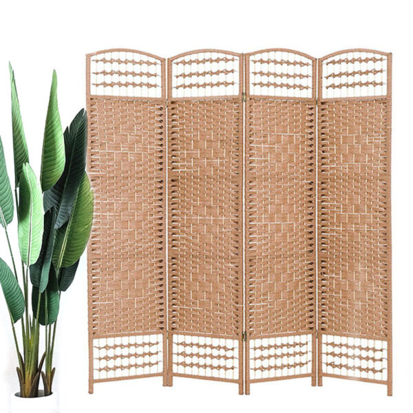 175 CM Indoor Wall Divider Bamboo Braided Room Divider Portable Partition Wood Screen Mesh Hand Woven 4 Panel Foldable Privacy Screen for Home Office