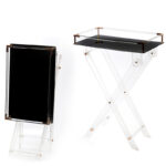 65 CM Clear Folding Plexi Rectangular Tray Table with Black Bottom Portable Side Table for Bedroom Living Room Kitchen Nightstand