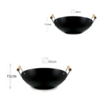 Heavy Duty Carbon Steel Wok Pan with Stainless Steel and Wooden Handles Non Stick Round Casserole for Electric Induction and Gas Stoves - Image 3