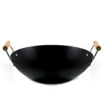 Heavy Duty Carbon Steel Wok Pan with Stainless Steel and Wooden Handles Non Stick Round Casserole for Electric Induction and Gas Stoves