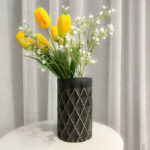 20 CM Ceramic Geometric Glass Vase Utensil Storage Holder for Kitchen Counter Multipurpose Organizer Holder for Living Room Kitchen and Office Black - Image 2