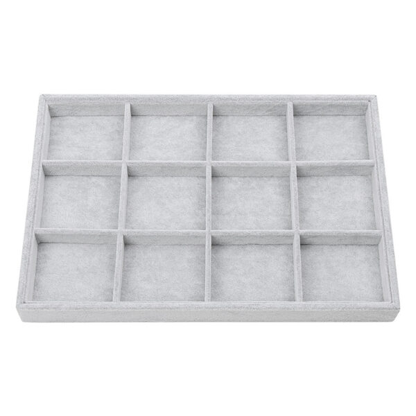 12 Compartments Velvet Jewelry Organizer Tray for Drawers Stackable Jewelry Display Trays for Rings Earrings Bangles Bracelets Silver