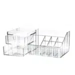 24 CM Clear Acrylic Makeup Storage Box with 2 Removable Drawers Multipurpose Organizer for Cosmetics Brushes Nail Polish and Lipsticks