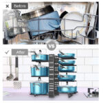 8 Tier Iron Pot and Pan Organizer Rack With 3 DIY Methods Adjustable Organizer for Pots Pans and Lids Storage Racks for kitchen Cabinet Counter Black - Image 2