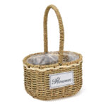 32 CM Handmade Oval Wicker Rattan Flowers Basket with Handle and Text Design "Flowers" Multipurpose Baskets for Flowers Eggs Gifts Home Decor