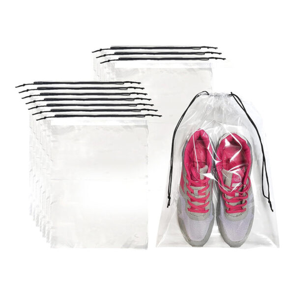 10 Pieces Multipurpose Transparent Shoe Storage Bag with Drawstring Portable Organizer Pouch for Shoes Clothes Toys Waterproof and Dust-Proof