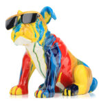 35 CM Resin Colorful French Bulldog Wearing Glasses Sculpture Figurines Display Art Statue for Living Room Tabletop Home Decoration
