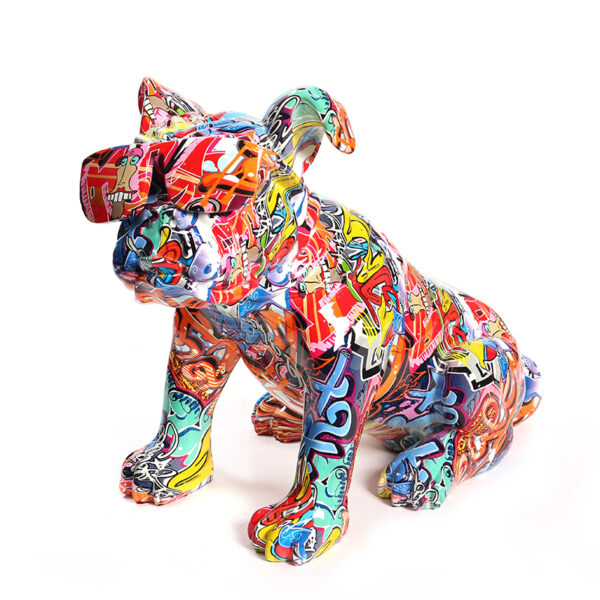 34 CM Resin Colorful French Bulldog Wearing Glasses Sculpture Figurines Display Art Statue for Tabletop Home Decoration