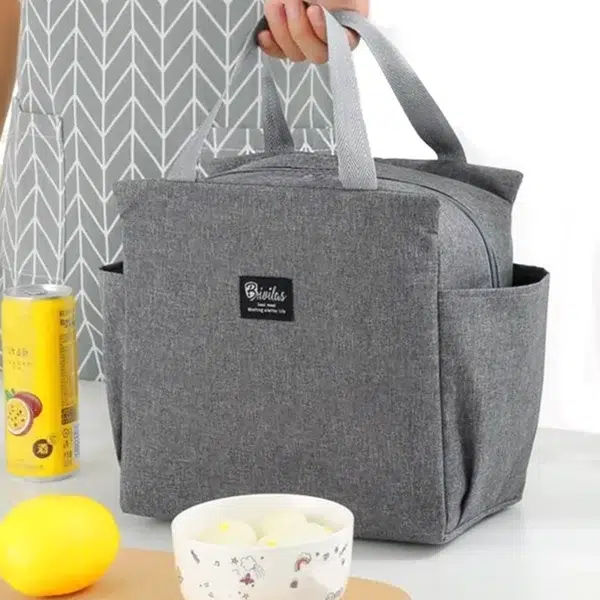 26 CM Insulated Lunch Bag with Comfortable Handle Leakproof Lunch Box with 2 Side Pockets for Lunch School Picnic Nursery