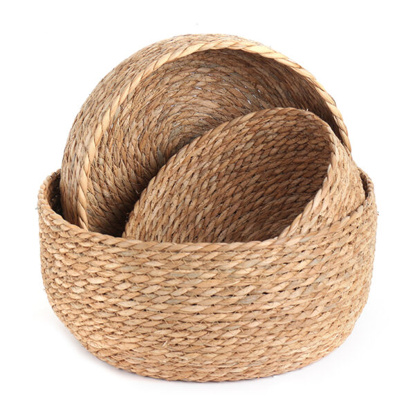 Set of 3 Multipurpose Handmade Wicker Woven Round Storage and Organizer Baskets for Living Room Bathroom Pantry Under Shelf Baskets