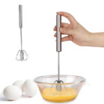 Stainless Steel Whisk Hand Push Whisk Blender Semi Automatic Whisk Rotating Push Whisk Mixer for Cooking Blending Whisking and Stirring