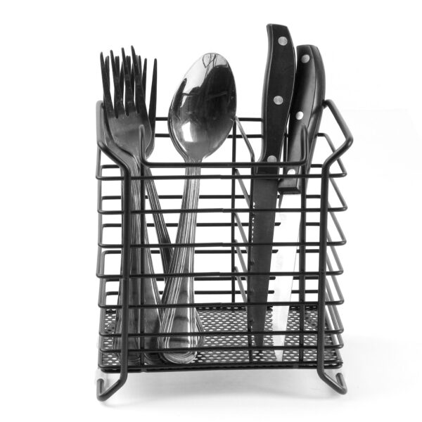2 Compartment Stainless Steel Cutlery Holder Kitchen Counter Drainer Basket Organizer Stand Self Draining Tableware Utensil Storage Box Holder Black