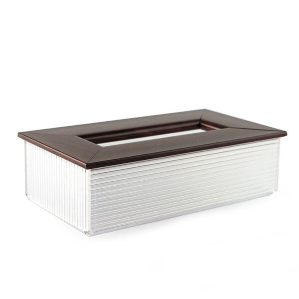 22 CM Clear Acrylic Striped Tissue Box Holder with Wooden Lid Multifunctional Tissue Box for Bedroom Living Room Home Decor
