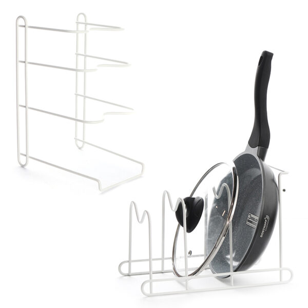 3 Tier Pot and Pan Organizer Rack With 2 Way Placement for kitchen Cabinet Counter Freestanding Storage Organizer Racks for Pots Pans and Lids White