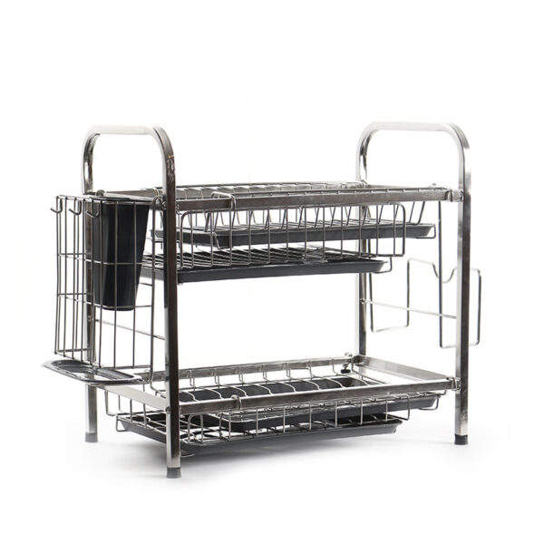 3 Tier Stainless Steel Dish Drying Rack with Removable Drainboard Multifunctional Dish Racks with Cutting Board Holder Cutlery and Cup Holders Silver