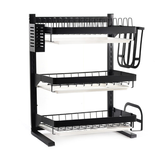 3 Tier Carbon Steel Dish Drying Rack with Removable Drainboard Utensil Holder Knife Organizer and Cutting Board Holder Black