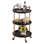3 Tier Rolling Cart Utility Organizer Multifunction Storage Serving Trolley with Handles and Lockable Wheels for Home Kitchen and Bathroom Black