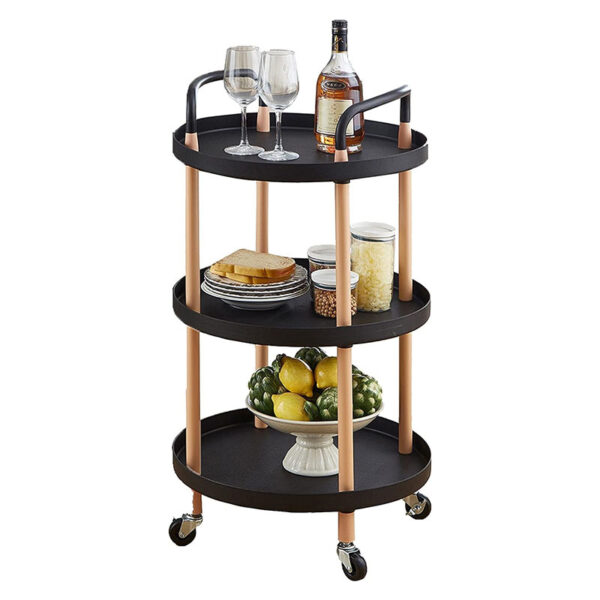 3 Tier Rolling Cart Utility Organizer Multifunction Storage Serving Trolley with Handles and Lockable Wheels for Home Kitchen and Bathroom Black