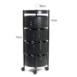 4 Tier Metal Round Kitchen Storage Baskets with Wheels with Brake Fruit and Vegetable Basket Rotating Organizer Rack for Kitchen and Bathroom Black - Image 3