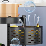 4 Tier Metal Round Kitchen Storage Baskets with Wheels with Brake Fruit and Vegetable Basket Rotating Organizer Rack for Kitchen and Bathroom Black - Image 4