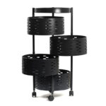 4 Tier Metal Round Kitchen Storage Baskets with Wheels with Brake Fruit and Vegetable Basket Rotating Organizer Rack for Kitchen and Bathroom Black - Image 6