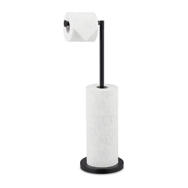 55 CM Stainless Steel Toilet Paper Holder with Heavy Duty Base Freestanding Toilet Roll Stand Bathroom Tissue Rack Holds Up to 5 Rolls Black