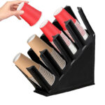 4 Compartment Coffee Cup Dispenser Slanted Disposable Paper Cups Holder Cup and Lid Holders for Household Bar and Restaurant Black
