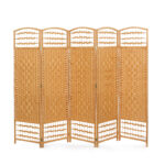 170 CM Freestanding Wood Room Dividers Coated with Fabric 5 Panel Portable Partition Screen Foldable Privacy Screen for Living Room and Bedroom Beige