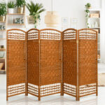 150 CM Freestanding Wood Room Dividers Coated with Fabric 5 Panel Portable Partition Screen Foldable Privacy Screen for Living Room and Bedroom Beige - Image 2