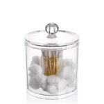 12 CM Clear Acrylic Cotton Ball and Swab Organizer with Lid Makeup Organizer Storage Canister for Cotton Round Pads and Q-Tips Holder 1 Piece
