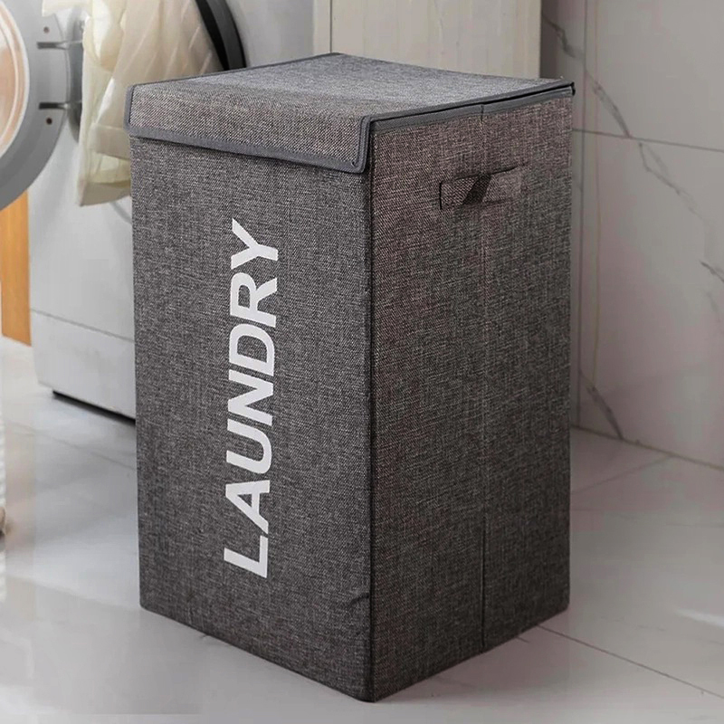Foldable Fabric Laundry Hamper Basket with Lid and Handles Collapsible Clothes Organizer Baskets for Laundry and Clothes Storage 53 CM Foldable Fabric Laundry Hamper Basket with Lid and Handles Collapsible Clothes Organizer Baskets for Laundry and Clothes Storage Gray - Image 1