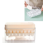 Ice Cube Tray with Lid and Bin 64 Pieces Ice Cube Mold with Ice Scoop for Freeze Ice Trays Kit with 2 Trays for Juice Cocktail and Chilling Drinks