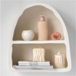 2 Tier Floating Storage Racks Arched Coffee Corner Shelf Organizer Rack Wall Mounted Display Shelves for Home Decor Living Room Bedroom Kitchen White