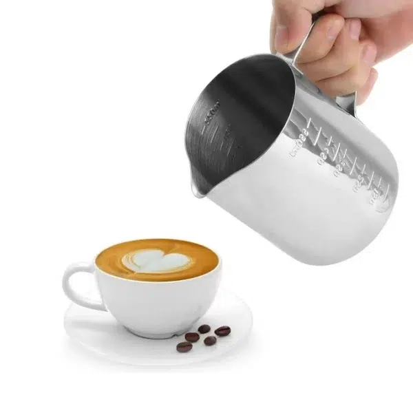550 ML Stainless Steel Measuring Cup with Markings and Handle Heat Resistant Milk Frother Cup for Espresso Coffee Cappuccino and Latte 1 Piece Silver