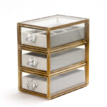 15 CM Vintage Glass Jewelry Storage Box with 3 Removable Drawers Multifunctional Organizer Box with Brass Frame for Earrings Rings Bracelet - Image 2