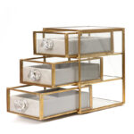 15 CM Vintage Glass Jewelry Storage Box with 3 Removable Drawers Multifunctional Organizer Box with Brass Frame for Earrings Rings Bracelet
