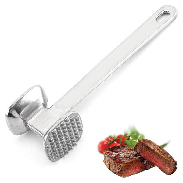 23 CM Aluminum Meat Pestle Double Sided Pestles Tenderizer Steak Meat Grinder Kitchen Tools for Steaks Chicken and Beef Silver