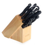 14 Pieces Block Knife Set with Scissor Stainless Steel Kitchen Knives with Black Handles and Wooden Block Stand Professional Kitchen Knife Set