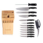 14 Pieces Block Knife Set with Scissor Stainless Steel Kitchen Knives with Black Handles and Wooden Block Stand Professional Kitchen Knife Set - Image 2
